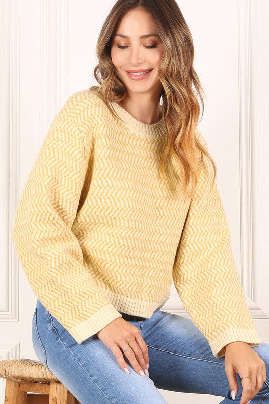 Herringbone Pattern Crew Neck Sweater - The Beaucoup Home