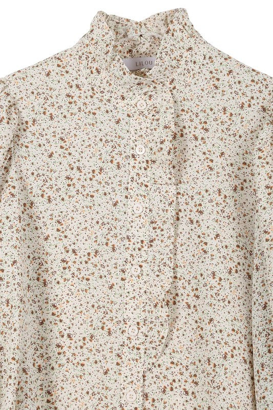 Stand Collar Floral Frill Blouse - The Beaucoup Home