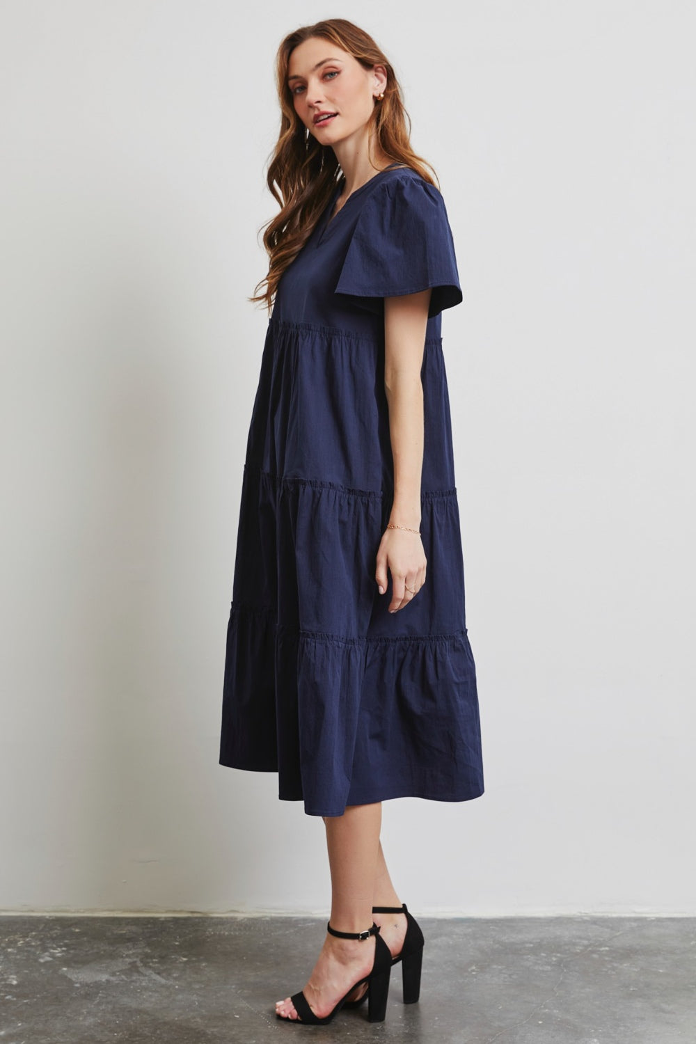 HEYSON Full Size Cotton Poplin Ruffled Tiered Midi Dress - The Beaucoup Home