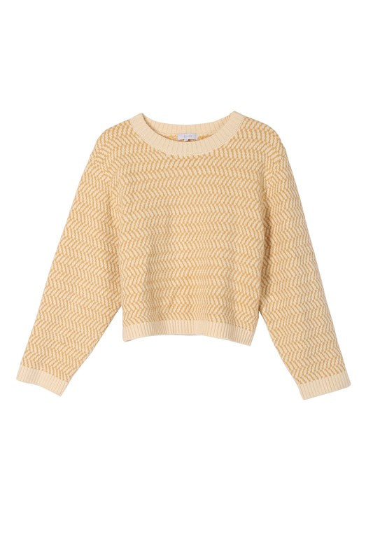 Herringbone Pattern Crew Neck Sweater - The Beaucoup Home