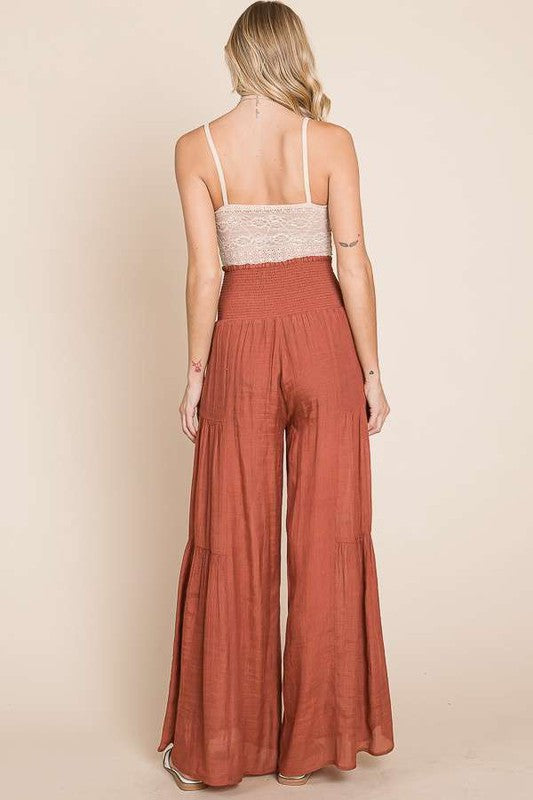 Tie front ruched waist back pants - The Beaucoup Home