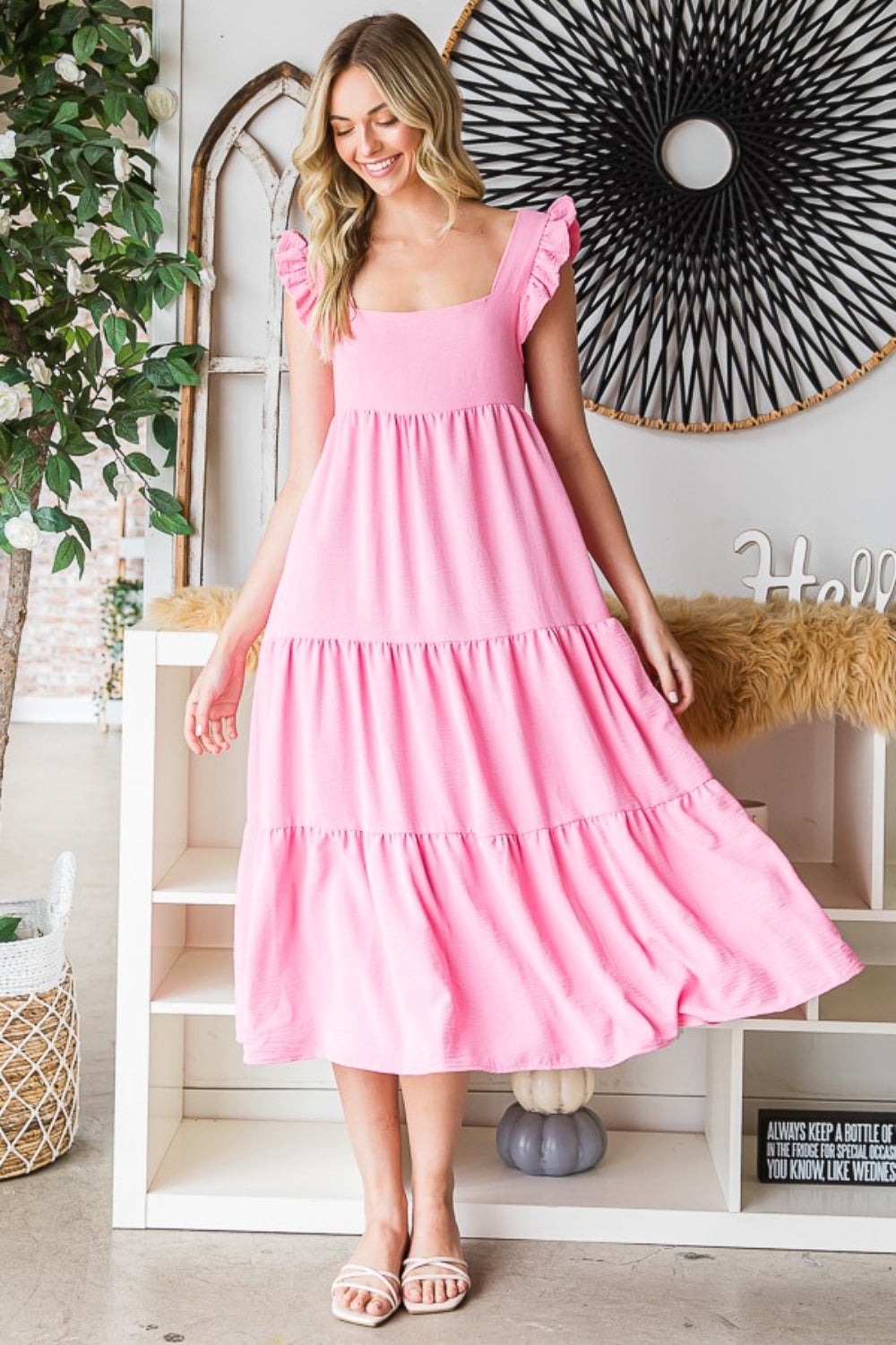 Reborn J Ruffled Sleeveless Tiered Midi Dress - The Beaucoup Home