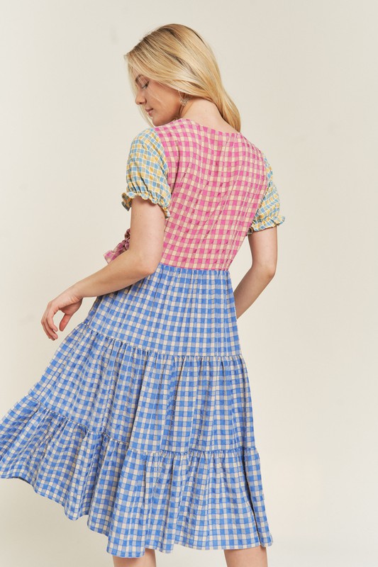 Coloblock Gingham Dress - The Beaucoup Home