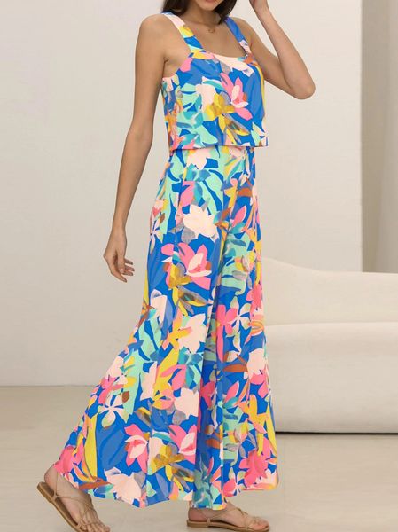 Casual Camisole Printed Wide Leg Jumpsuit