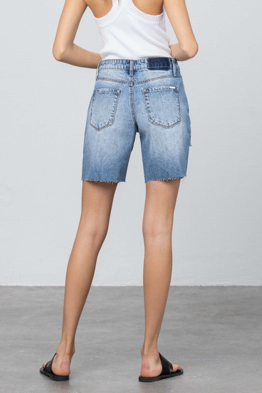 Ripped Raw Hem Bermuda Denim Shorts - The Beaucoup Home