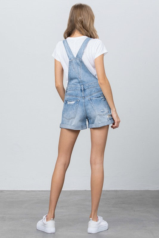 High Rise Roll Up Denim Overall Romper - The Beaucoup Home