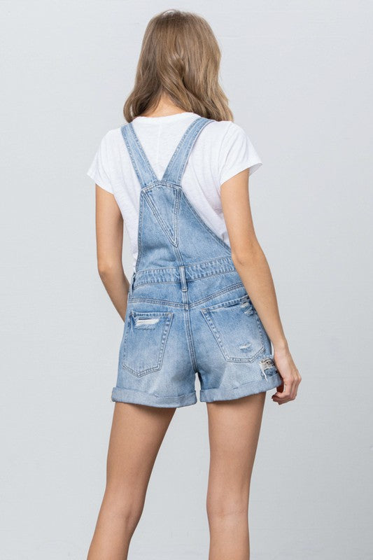 High Rise Roll Up Denim Overall Romper - The Beaucoup Home