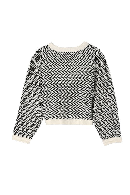 Herringbone Pattern Crew Neck Sweater - The Beaucoup Home