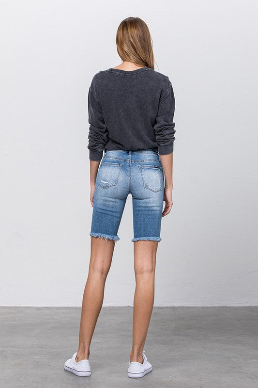 Frayed Raw Hem Ripped Bermuda Shorts - The Beaucoup Home