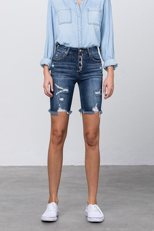 Frayed Raw Hem Ripped Bermuda Shorts - The Beaucoup Home