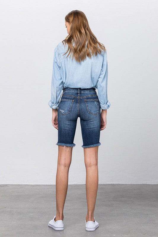 Frayed Raw Hem Ripped Bermuda Shorts - The Beaucoup Home