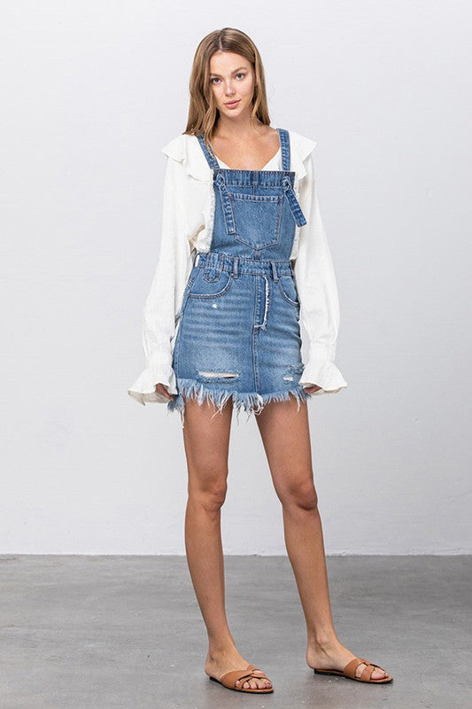 Frayed Denim Overalls Dress - The Beaucoup Home