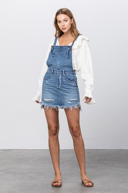 Frayed Denim Overalls Dress - The Beaucoup Home