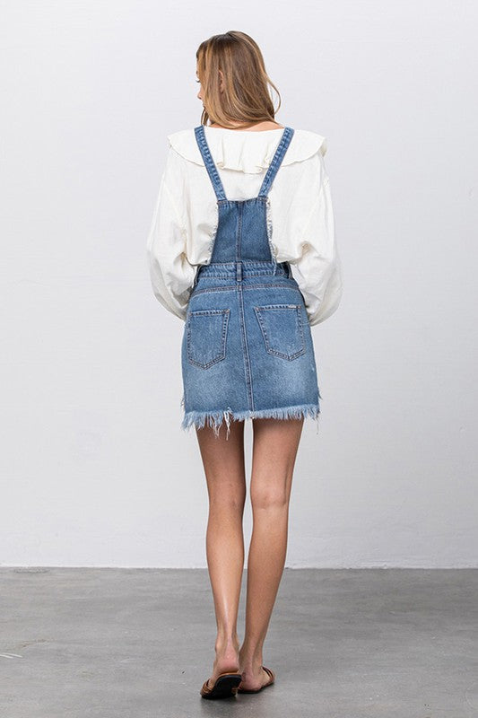 Frayed Denim Overalls Dress - The Beaucoup Home