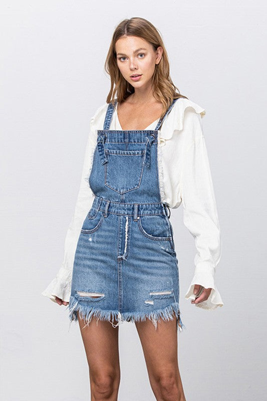 Frayed Denim Overalls Dress - The Beaucoup Home