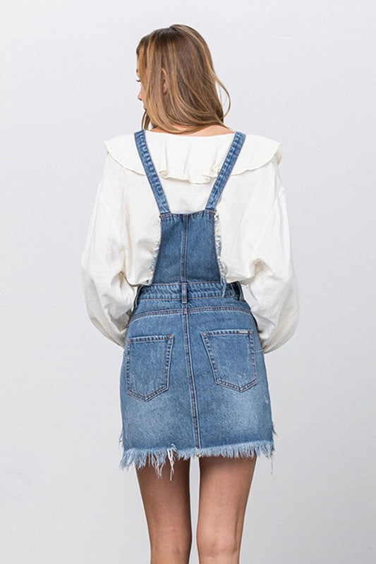 Frayed Denim Overalls Dress - The Beaucoup Home