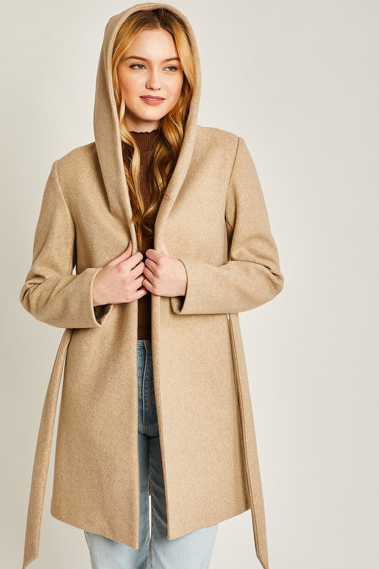 JQ Fleece Belted Hoodie Coat - The Beaucoup Home