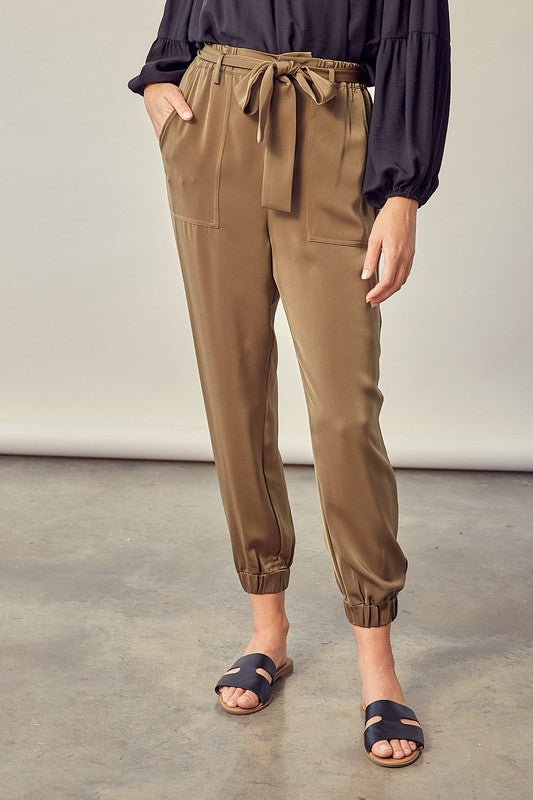 Satin Pants with Belt - The Beaucoup Home