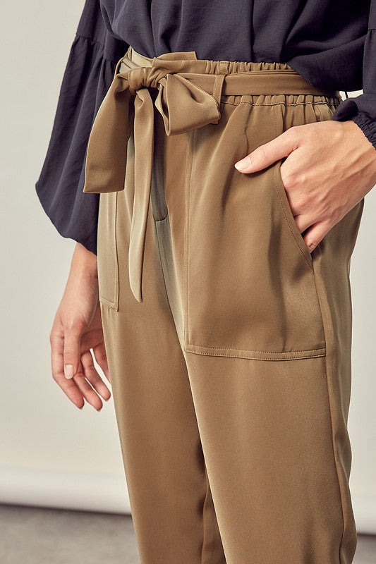 Satin Pants with Belt - The Beaucoup Home