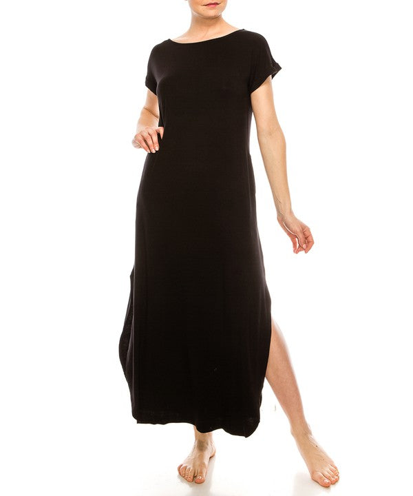 Bamboo Cotton Maxi Dress with Side Splits - The Beaucoup Home