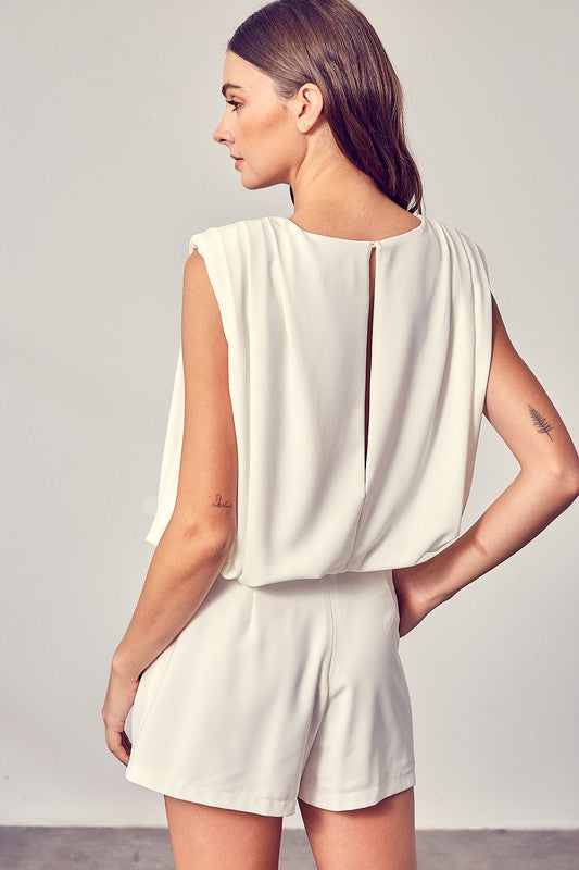 Drape Neck Open Back Romper - The Beaucoup Home