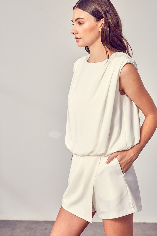 Drape Neck Open Back Romper - The Beaucoup Home