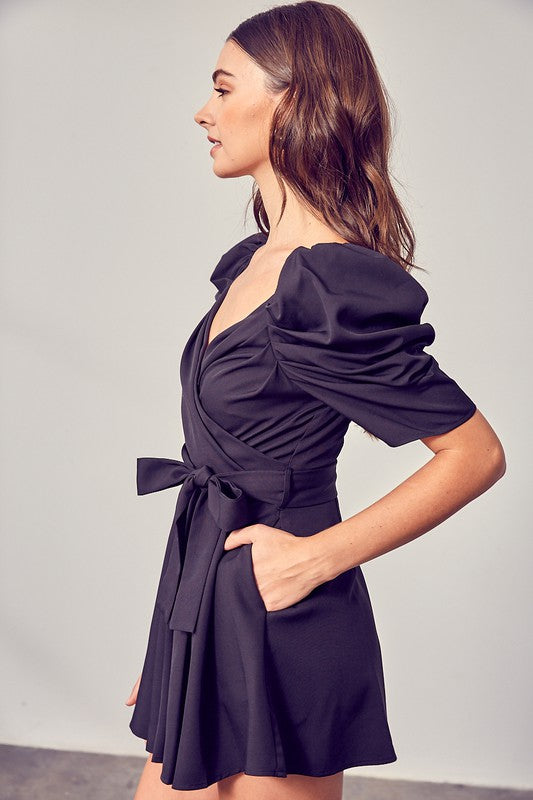 Black Wrap Front Side Tie Romper - The Beaucoup Home