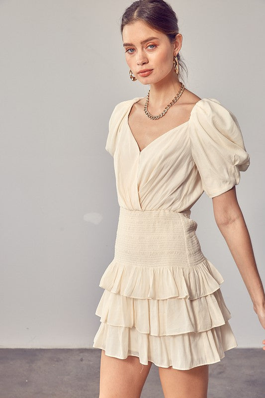 Puff Sleeved Tiered Ruffle Dress - The Beaucoup Home