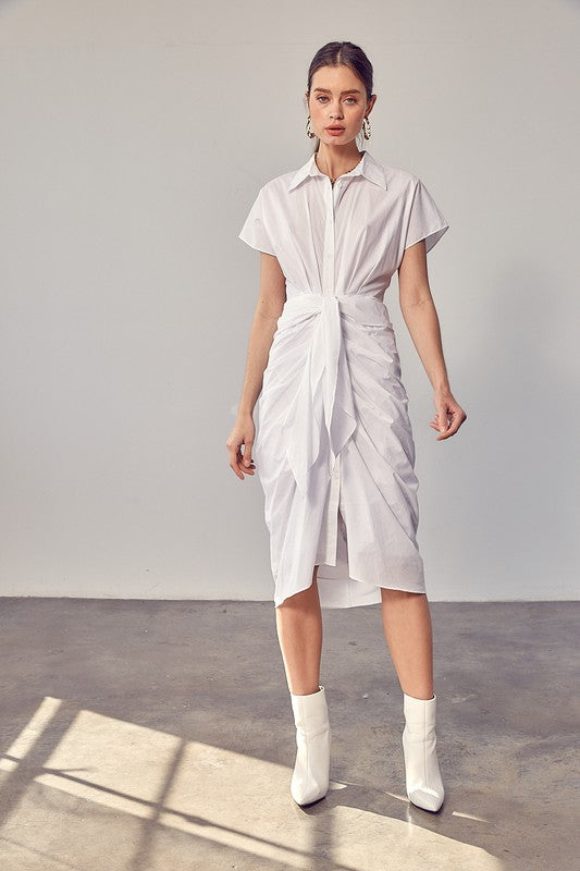 Collar Button-Down Tie Front Dress - The Beaucoup Home