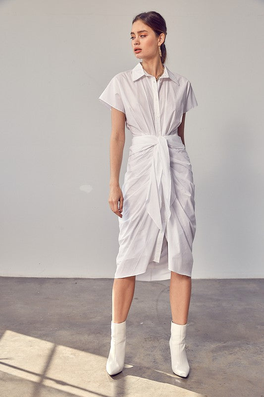 Collar Button-Down Tie Front Dress - The Beaucoup Home