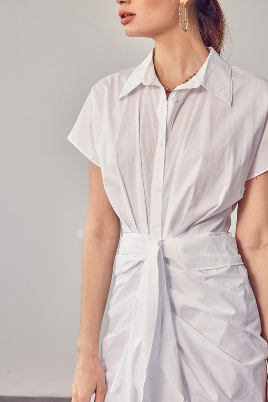 Collar Button-Down Tie Front Dress - The Beaucoup Home