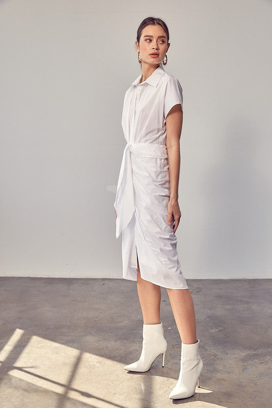 Collar Button-Down Tie Front Dress - The Beaucoup Home