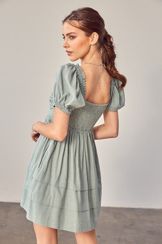 Front Ruched Detail Puff Sleeve Dress - The Beaucoup Home