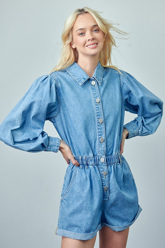 Vintage Roll Up Denim Short Romper - The Beaucoup Home