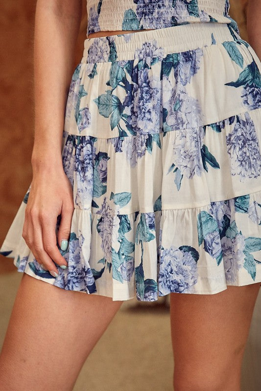 Flower Printed Tiered Skort - The Beaucoup Home