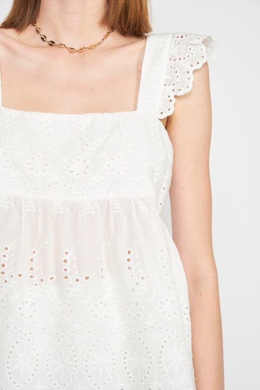 Ruffle Sleeve Hem Eyelet Top - The Beaucoup Home