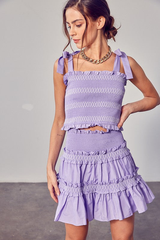 Smocked Bow Strap Lavender Top - The Beaucoup Home