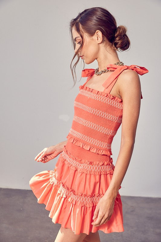 Coral Smocked Bow Strap Top - The Beaucoup Home