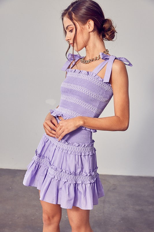 Smocked Bow Strap Lavender Top - The Beaucoup Home