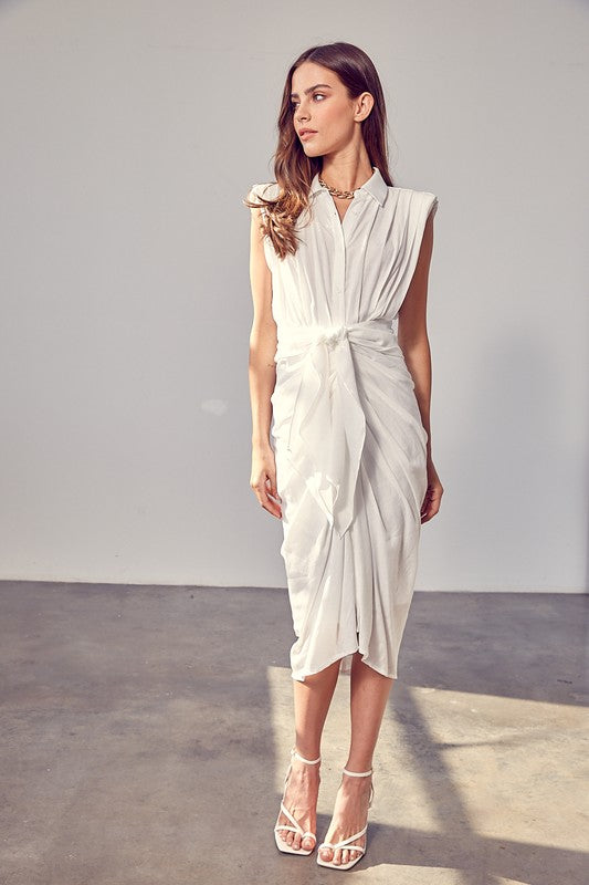 Sleeveless Button Down Tie Dress - The Beaucoup Home