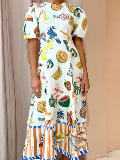 Casual Fruit Print Slim Fit Dress