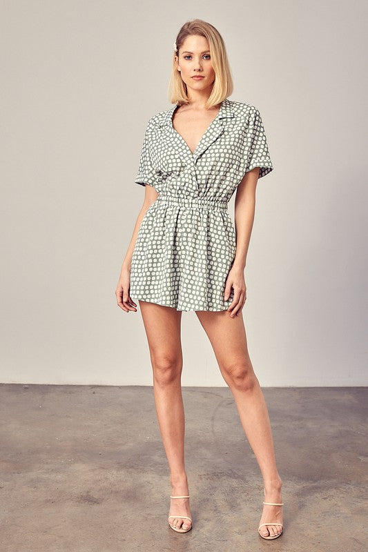 Collared Overlap Polka Dot Romper - The Beaucoup Home