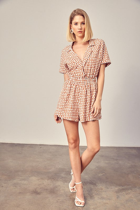 Collared Overlap Polka Dot Romper - The Beaucoup Home