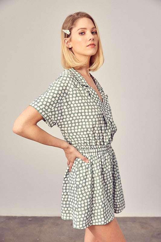 Collared Overlap Polka Dot Romper - The Beaucoup Home