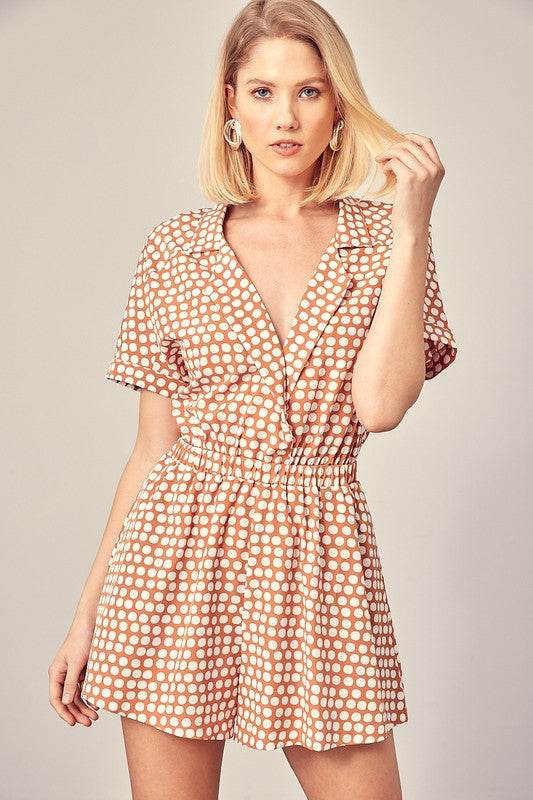 Collared Overlap Polka Dot Romper - The Beaucoup Home