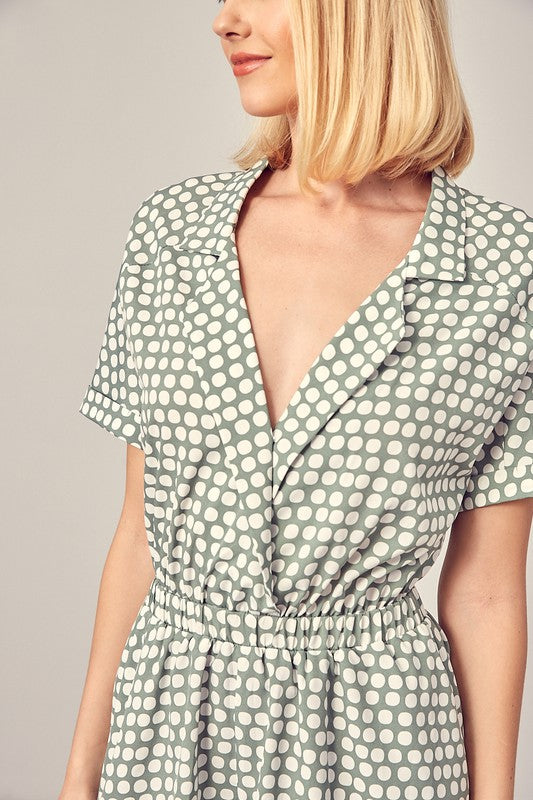 Collared Overlap Polka Dot Romper - The Beaucoup Home