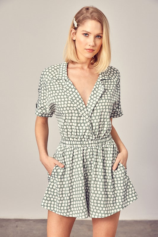 Collared Overlap Polka Dot Romper - The Beaucoup Home