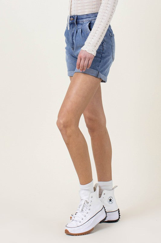 Denim Shorts with Pin Tuck Detail - The Beaucoup Home