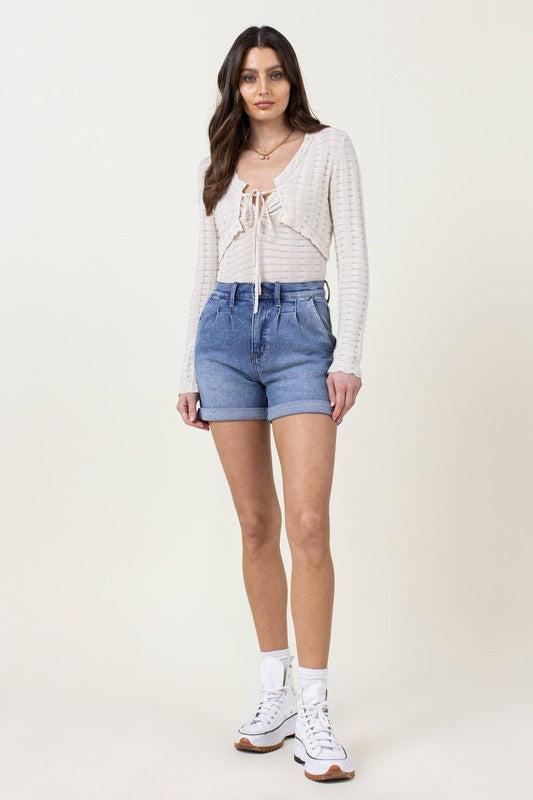 Denim Shorts with Pin Tuck Detail - The Beaucoup Home