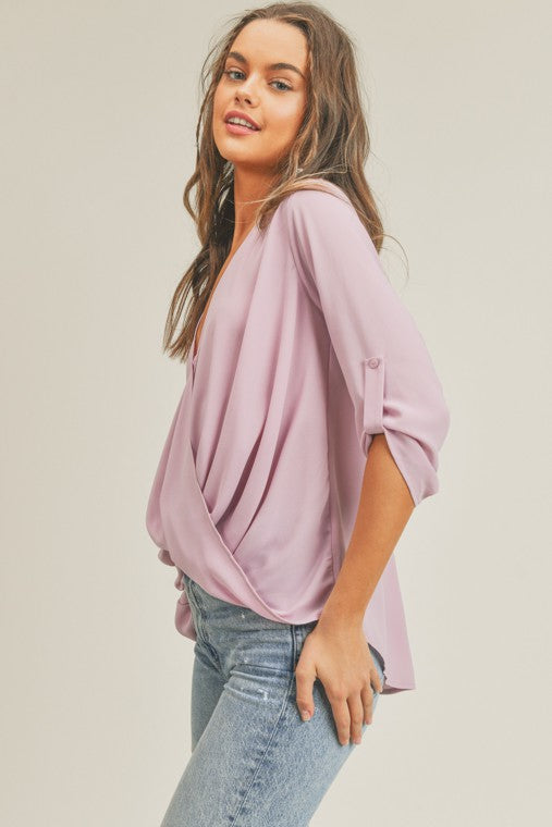 Tab Sleeve Surplice Top - The Beaucoup Home